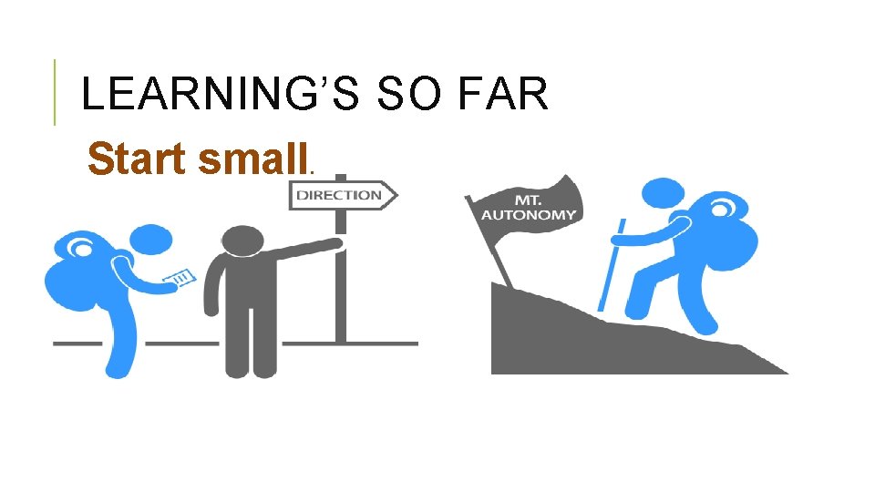 LEARNING’S SO FAR Start small. 