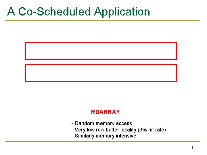 A Co-Scheduled Application RDARRAY - Random memory access - Very low row buffer locality