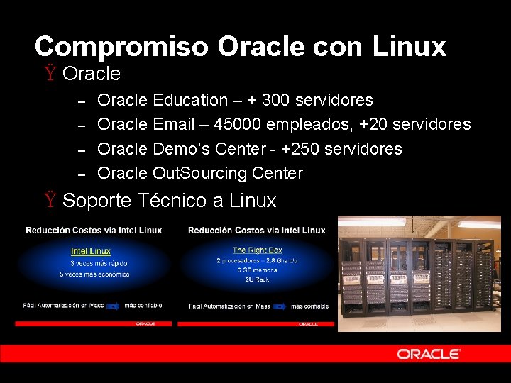 Compromiso Oracle con Linux Ÿ Oracle – – Oracle Education – + 300 servidores Compromiso Oracle con Linux Ÿ Oracle – – Oracle Education – + 300 servidores