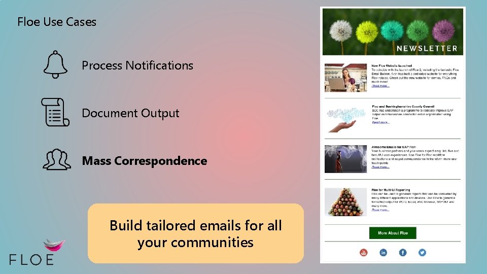 Floe Use Cases Process Notifications Document Output Mass Correspondence Build tailored emails for all