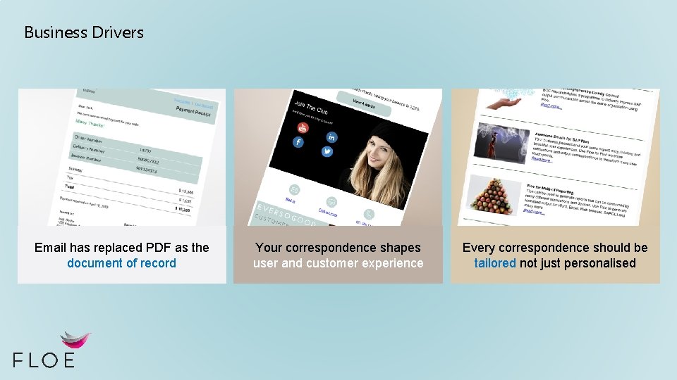 Business Drivers Email has replaced PDF as the document of record Your correspondence shapes