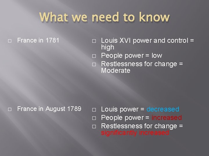 What we need to know � France in 1781 � � France in August