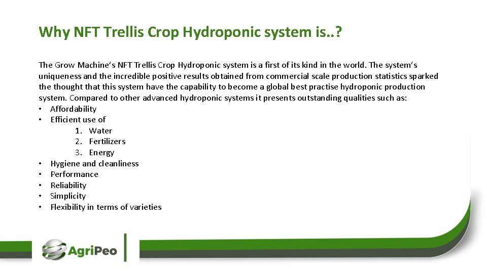 Why NFT Trellis Crop Hydroponic system is. . ? The Grow Machine’s NFT Trellis