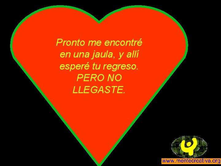 Pronto me encontré en una jaula, y allí esperé tu regreso. PERO NO LLEGASTE.