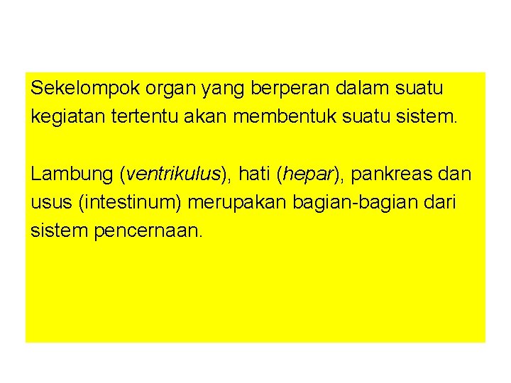 Sekelompok organ yang berperan dalam suatu kegiatan tertentu akan membentuk suatu sistem. Lambung (ventrikulus),