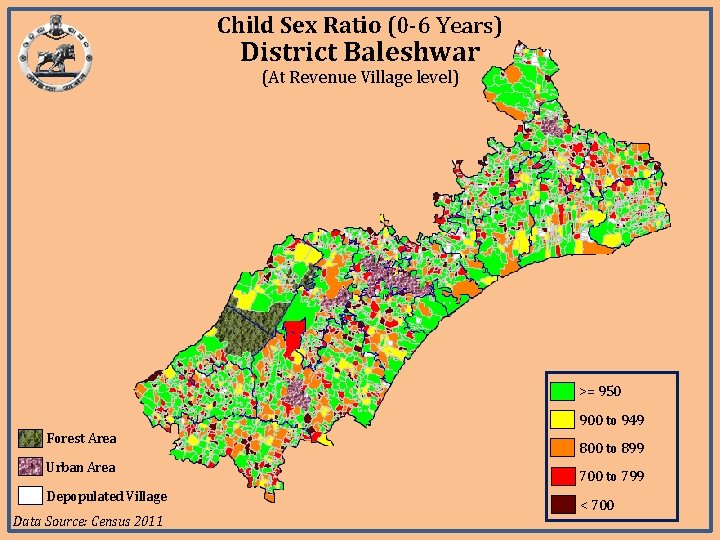 Child Sex Ratio (0 -6 Years) District Baleshwar (At Revenue Village level) >= 950 Child Sex Ratio (0 -6 Years) District Baleshwar (At Revenue Village level) >= 950