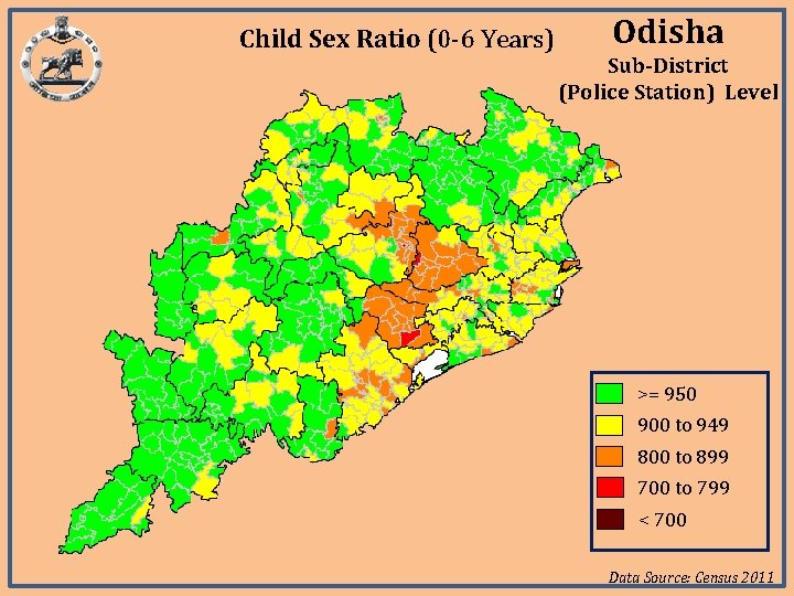Child Sex Ratio (0 -6 Years) Odisha Sub-District (Police Station) Level >= 950 900 Child Sex Ratio (0 -6 Years) Odisha Sub-District (Police Station) Level >= 950 900