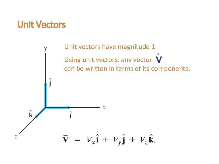 Unit Vectors Unit vectors have magnitude 1. Using unit vectors, any vector can be Unit Vectors Unit vectors have magnitude 1. Using unit vectors, any vector can be
