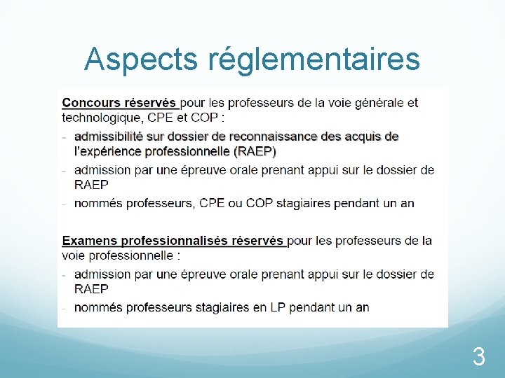 Aspects réglementaires 3 