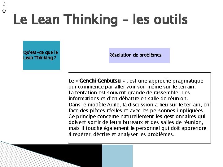 2 0 Le Lean Thinking – les outils Qu'est-ce que le Lean Thinking ?