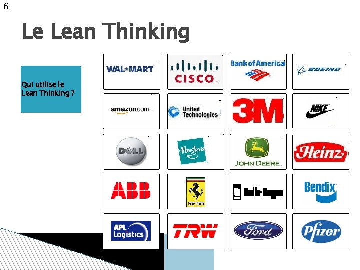 6 Le Lean Thinking Qui utilise le Lean Thinking ? 6 
