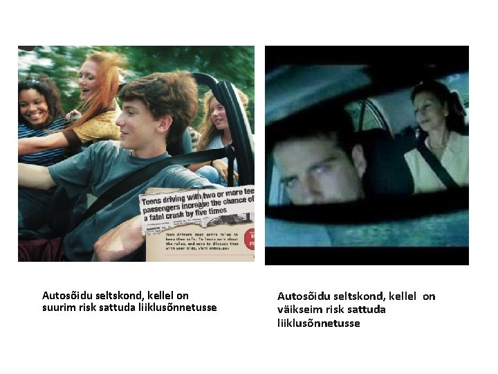 Autosõidu seltskond, kellel on suurim risk sattuda liiklusõnnetusse Autosõidu seltskond, kellel on väikseim risk Autosõidu seltskond, kellel on suurim risk sattuda liiklusõnnetusse Autosõidu seltskond, kellel on väikseim risk