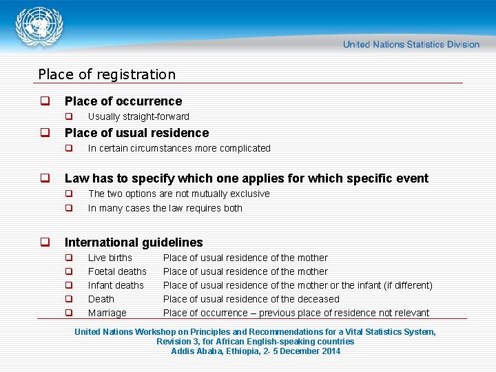 Place of registration q Place of occurrence q q Place of usual residence q