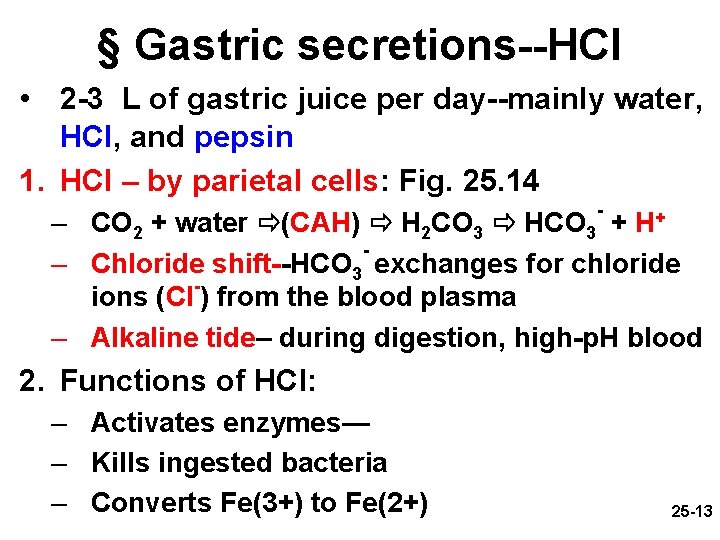 § Gastric secretions--HCl • 2 -3 L of gastric juice per day--mainly water, HCl,