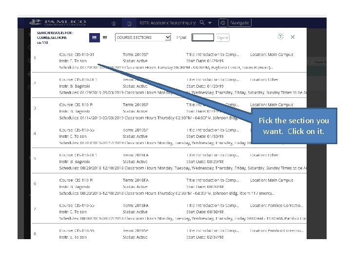 Pick the section you want. Click on it. Pick the section you want. Click on it.