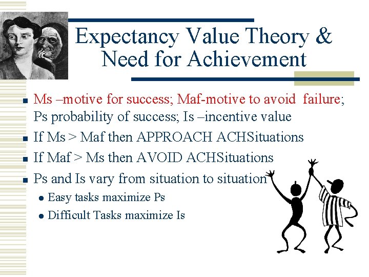 Expectancy Value Theory & Need for Achievement n n Ms –motive for success; Maf-motive