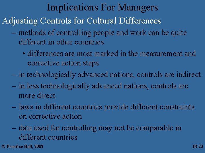 Implications For Managers Adjusting Controls for Cultural Differences – methods of controlling people and