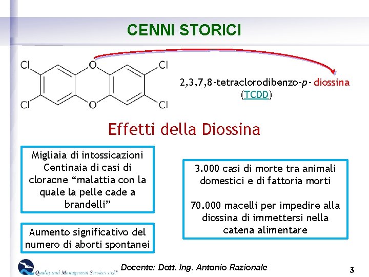 CENNI STORICI 2, 3, 7, 8 -tetraclorodibenzo-p- diossina (TCDD) Effetti della Diossina Migliaia di