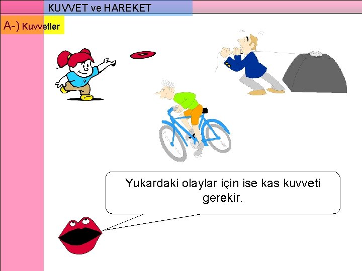 KUVVET ve HAREKET A-) Kuvvetler Yukardaki olaylar için ise kas kuvveti gerekir. 