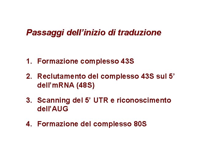 Passaggi dell’inizio di traduzione 1. Formazione complesso 43 S 2. Reclutamento del complesso 43