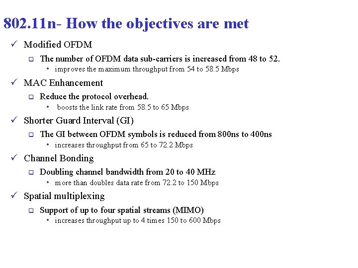 802. 11 n- How the objectives are met ü Modified OFDM q The number 802. 11 n- How the objectives are met ü Modified OFDM q The number