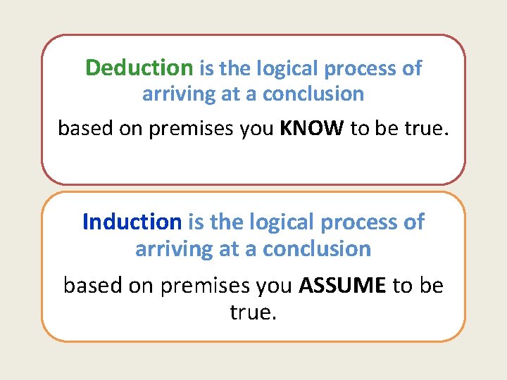 Deduction is the logical process of arriving at a conclusion based on premises you