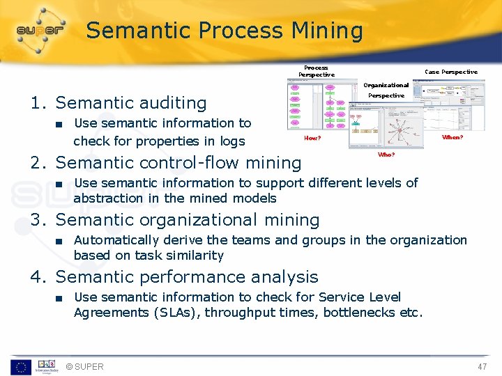 Semantic Process Mining Process Perspective Case Perspective Organizational 1. Semantic auditing ■ Use semantic