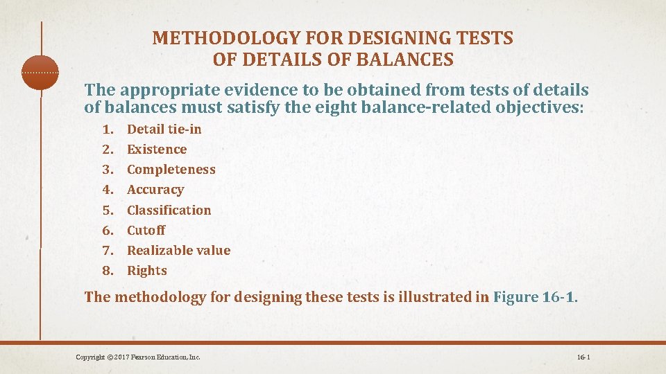 METHODOLOGY FOR DESIGNING TESTS OF DETAILS OF BALANCES The appropriate evidence to be obtained