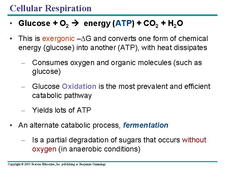Cellular Respiration • Glucose + O 2 energy (ATP) + CO 2 + H