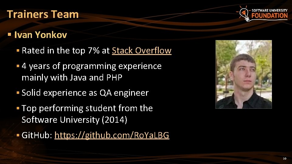 Trainers Team § Ivan Yonkov § Rated in the top 7% at Stack Overflow