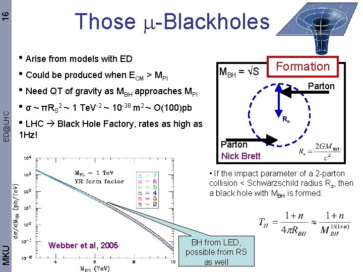 ED@LHC 16 Those -Blackholes • Arise from models with ED • Could be produced