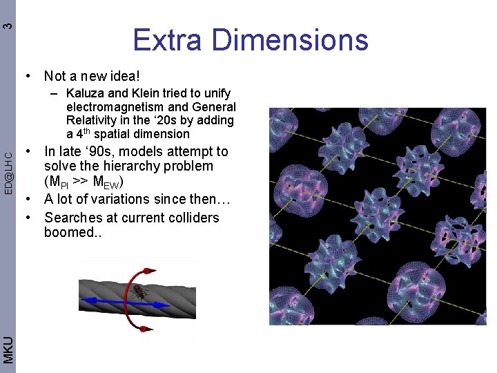 3 Extra Dimensions • Not a new idea! MKU ED@LHC – Kaluza and Klein