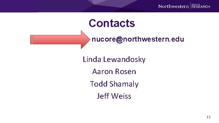 Contacts NUcore Team: nucore@northwestern. edu Linda Lewandosky Aaron Rosen Todd Shamaly Jeff Weiss 11