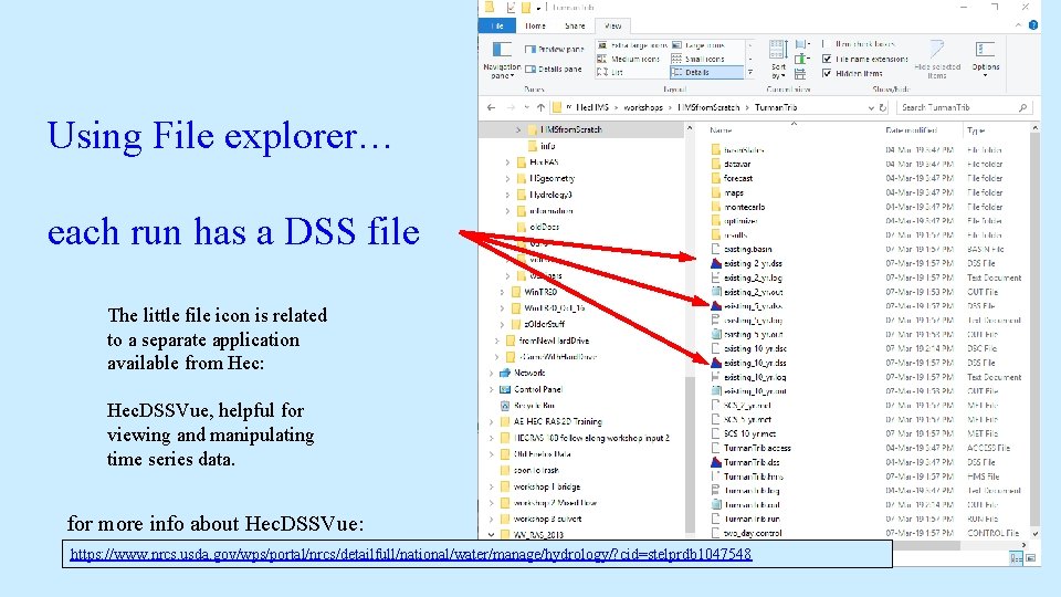 Using File explorer… each run has a DSS file The little file icon is Using File explorer… each run has a DSS file The little file icon is
