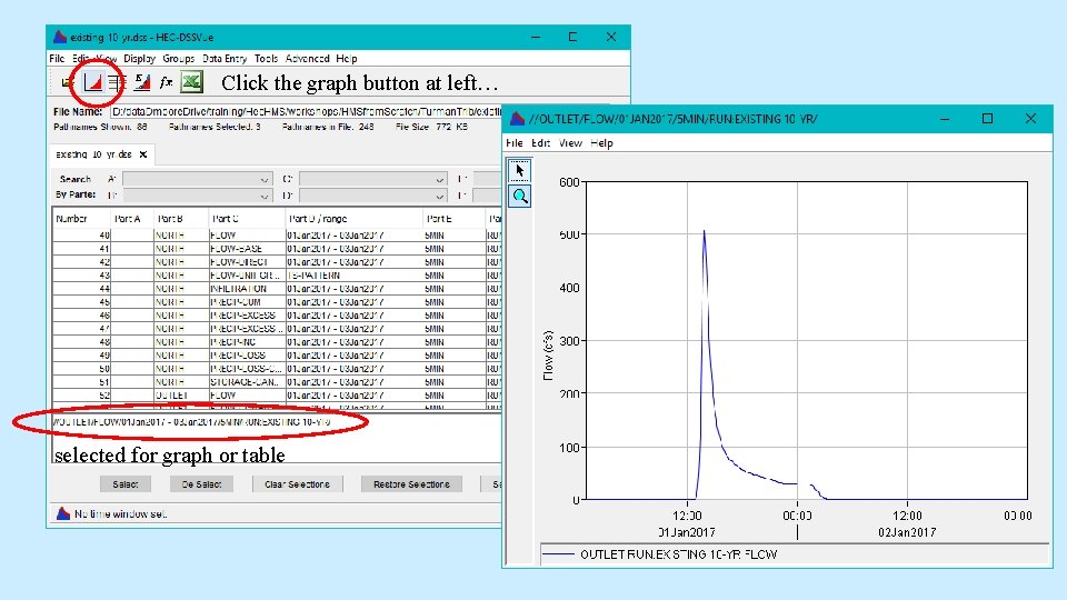 Click the graph button at left… selected for graph or table Click the graph button at left… selected for graph or table