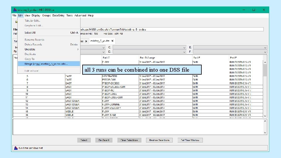 all 3 runs can be combined into one DSS file all 3 runs can be combined into one DSS file