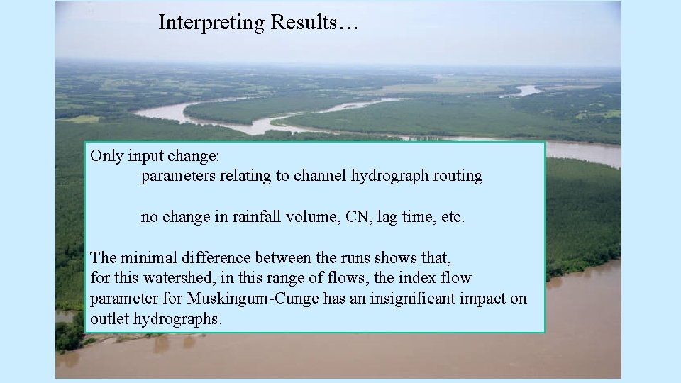 Interpreting Results… Only input change: parameters relating to channel hydrograph routing no change in Interpreting Results… Only input change: parameters relating to channel hydrograph routing no change in
