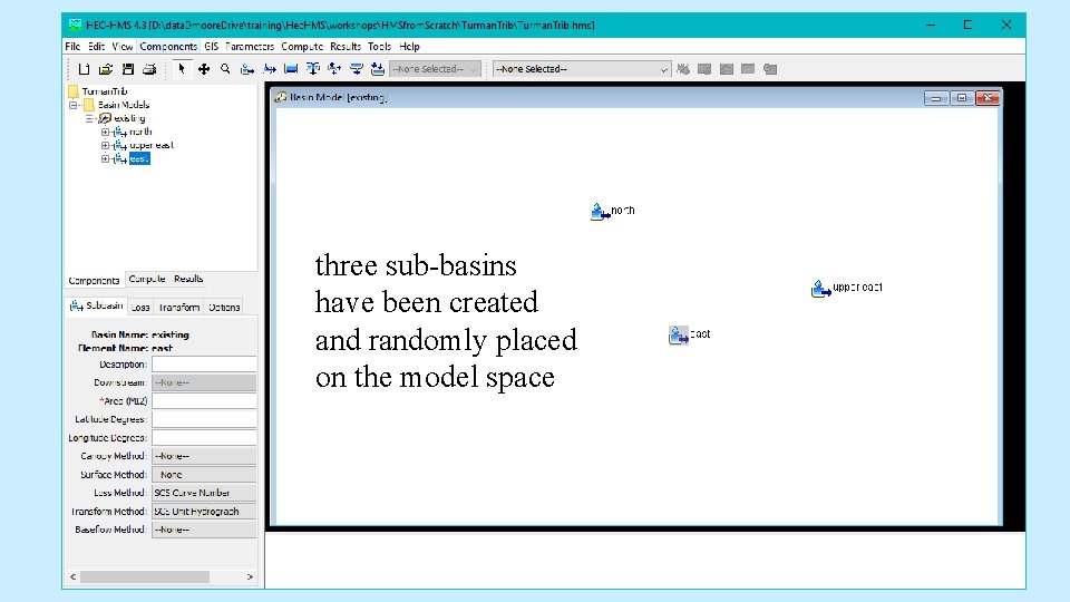 three sub-basins have been created and randomly placed on the model space three sub-basins have been created and randomly placed on the model space