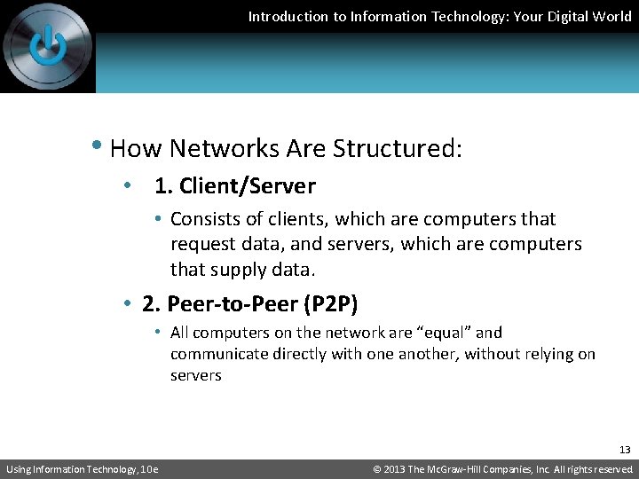 Introduction to Information Technology: Your Digital World • How Networks Are Structured: • 1.