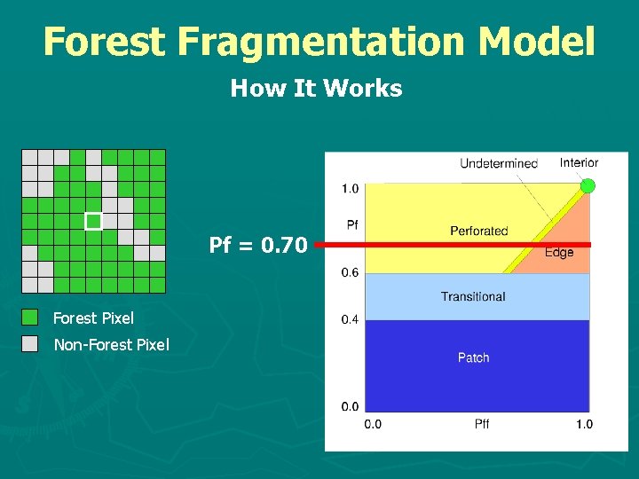 Forest Fragmentation Model How It Works Pf = 0. 70 Forest Pixel Non-Forest Pixel