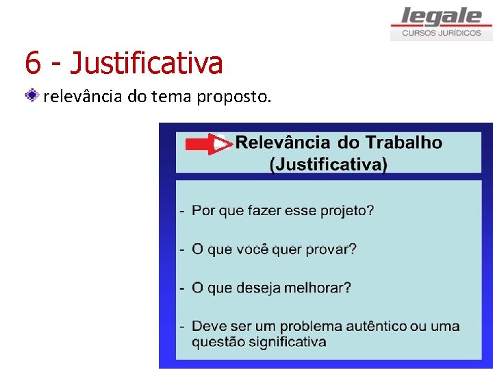 6 - Justificativa relevância do tema proposto. 