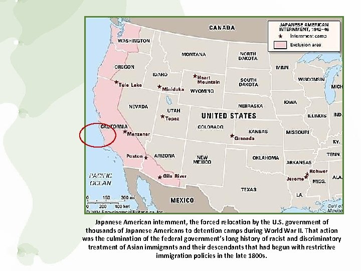 Japanese American internment, the forced relocation by the U. S. government of thousands of