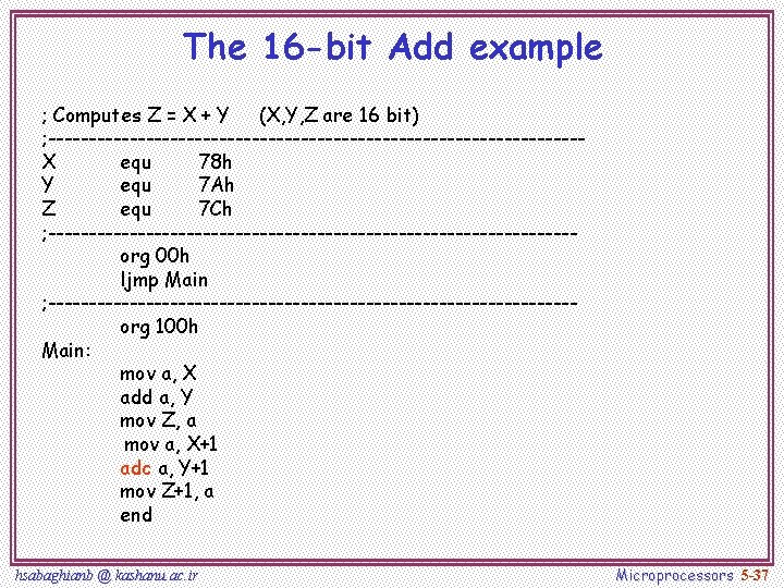 The 16 -bit Add example ; Computes Z = X + Y (X, Y,