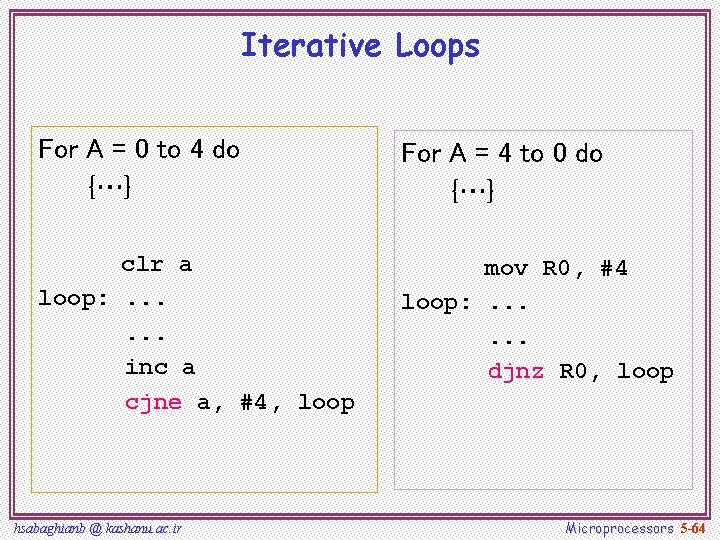 Iterative Loops For A = 0 to 4 do {…} For A = 4