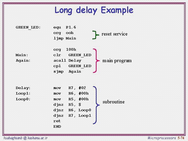 Long delay Example GREEN_LED: Main: Again: Delay: Loop 1: Loop 0: hsabaghianb @ kashanu.