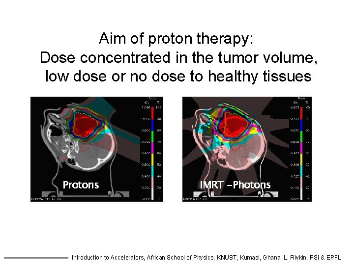 Aim of proton therapy: Dose concentrated in the tumor volume, low dose or no