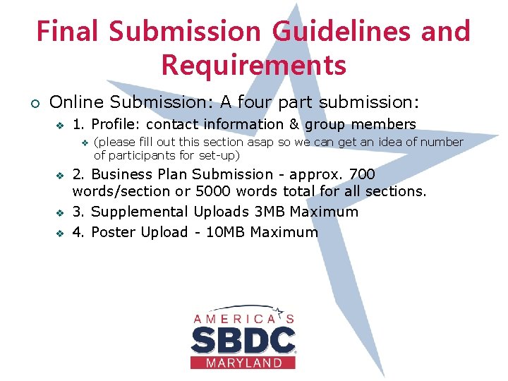 Final Submission Guidelines and Requirements ¡ Online Submission: A four part submission: v 1.