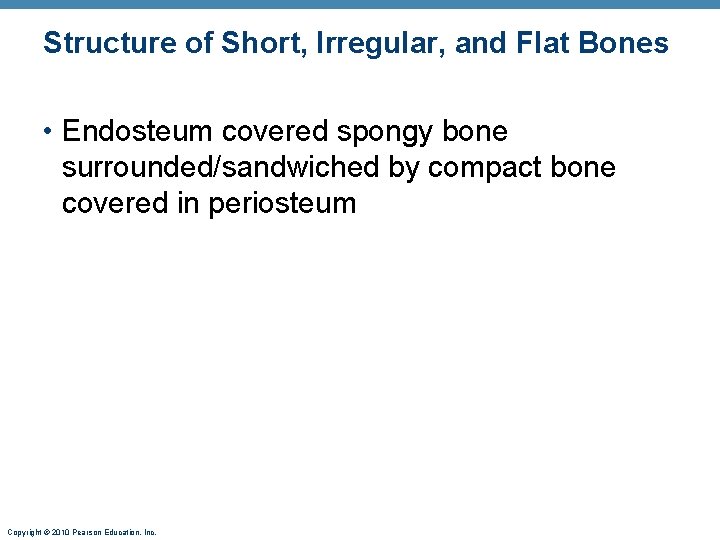 Structure of Short, Irregular, and Flat Bones • Endosteum covered spongy bone surrounded/sandwiched by Structure of Short, Irregular, and Flat Bones • Endosteum covered spongy bone surrounded/sandwiched by
