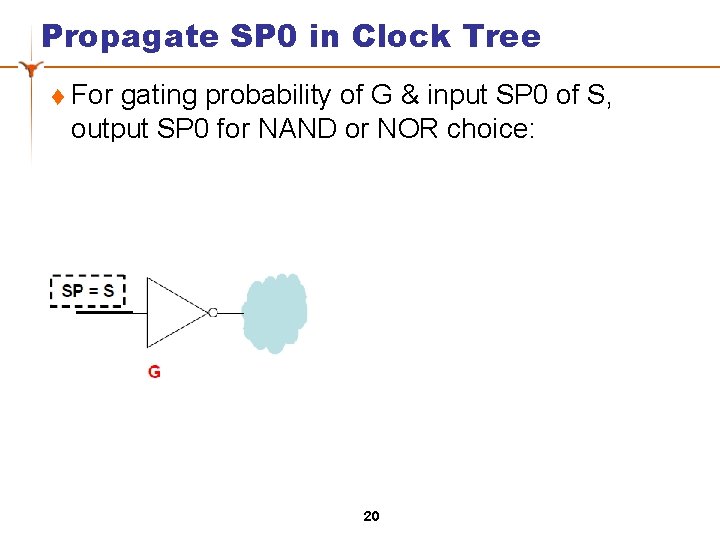 Propagate SP 0 in Clock Tree t For gating probability of G & input
