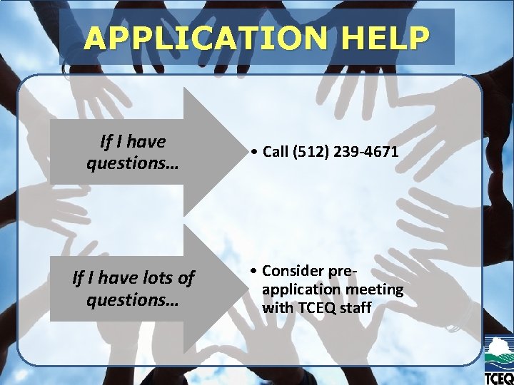 APPLICATION HELP If I have questions… • Call (512) 239 -4671 If I have